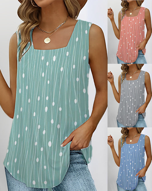 Women's Polka Dot Sleeveless Square Collar Tops