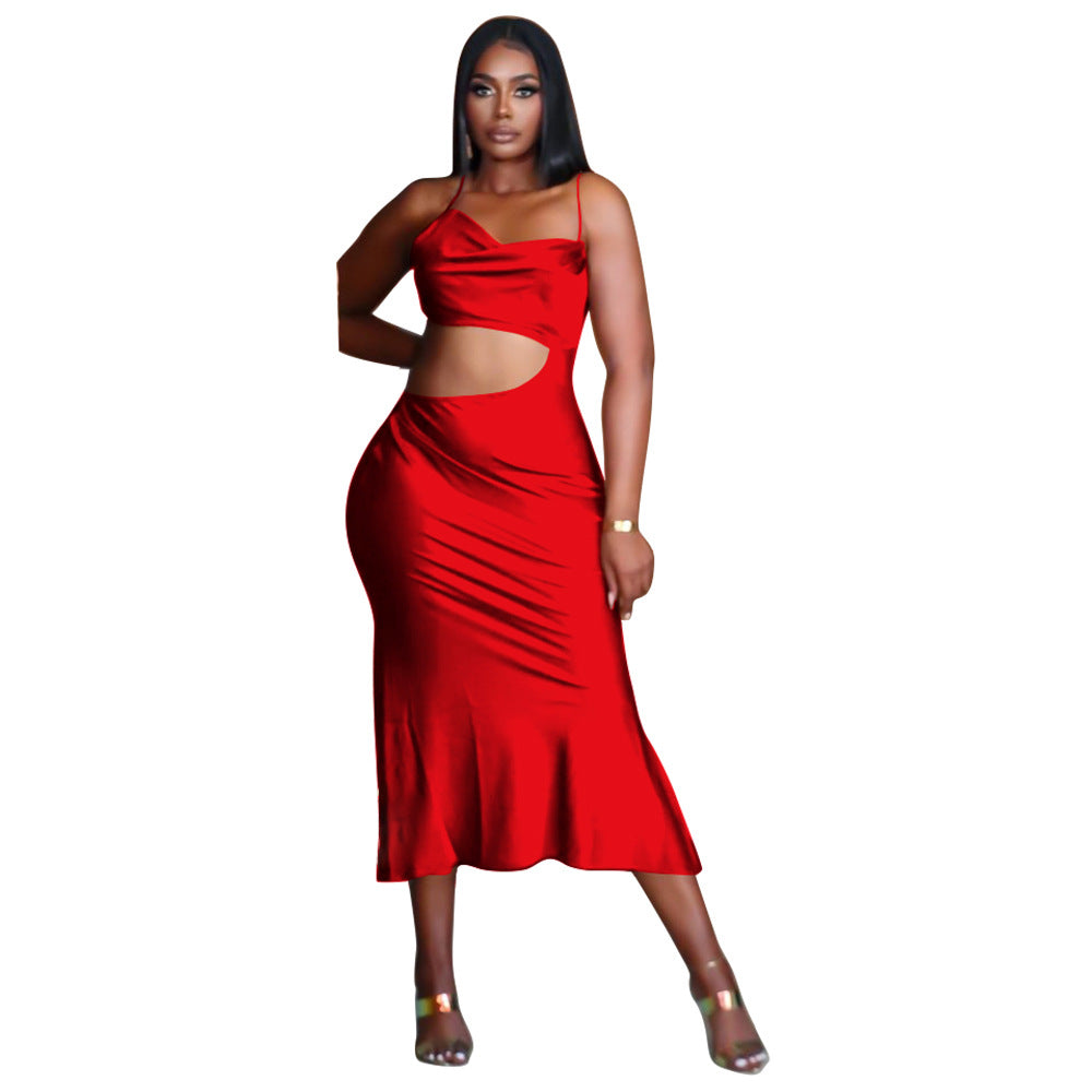 Robe à bretelles en satin taille sexy pour femmes