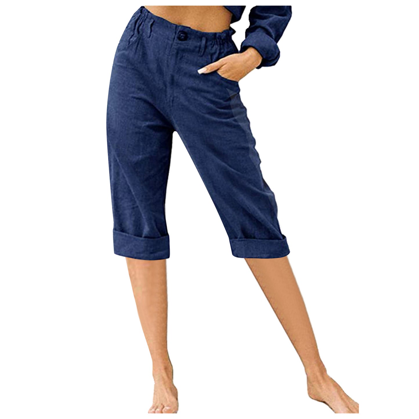 Lockere Hose mit hoher Taille aus Leinen für Damen