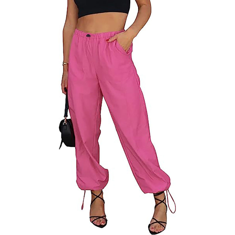 Women's Casual Solid Color Pocket Elastic Waist Jogging Hip Hop Pants