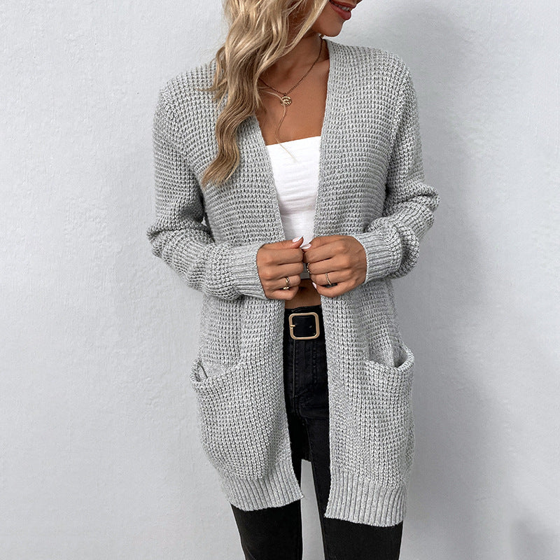 Beautiful Women's Knitted Solid Color Pocket Cardigans