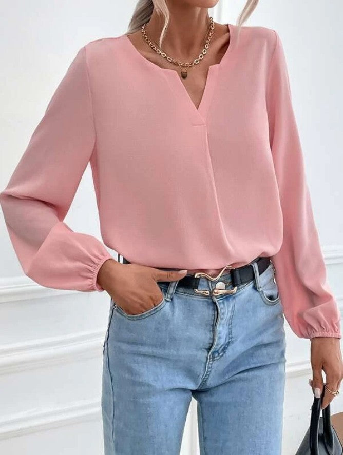 Chiffon Temperament Commute Solid Color Long Sleeve Blouses