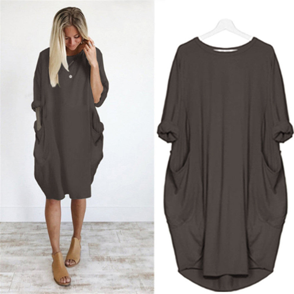 Women's Casual Loose Pockets Long Sleeve Full-figured Dresses