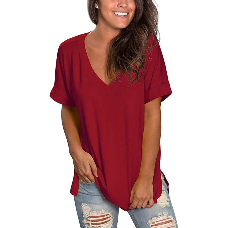 Women's Summer Solid Color Short-sleeved Loose Wear Blouses