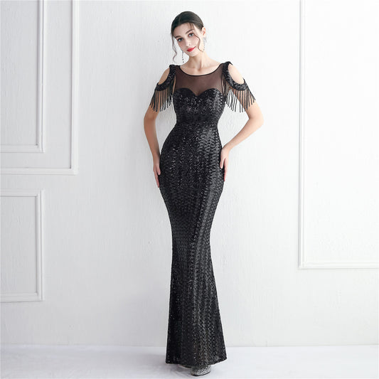 Sequin Tube Banquet Temperament Long Sleeve Dresses