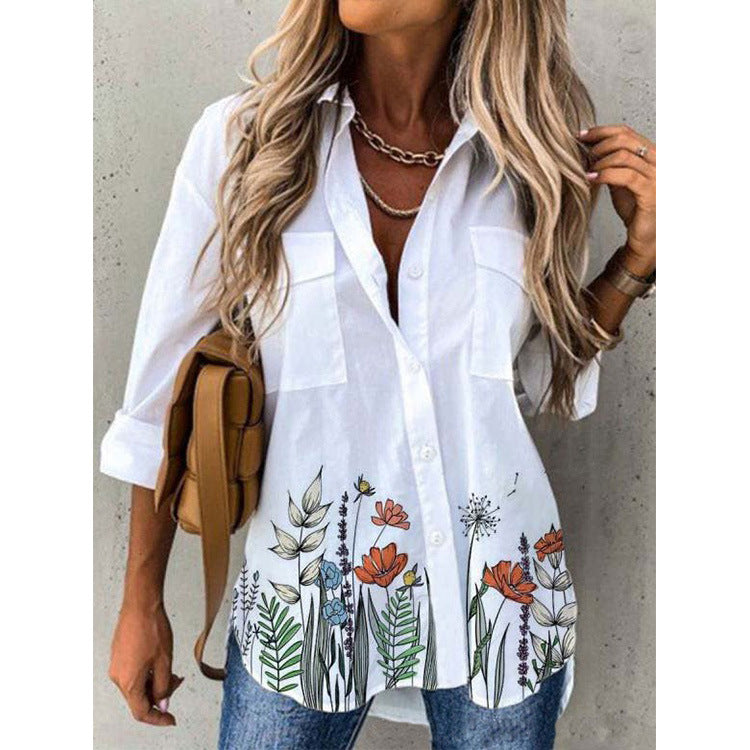 Women's Comfortable Digital Printing Long Sleeve Blouses