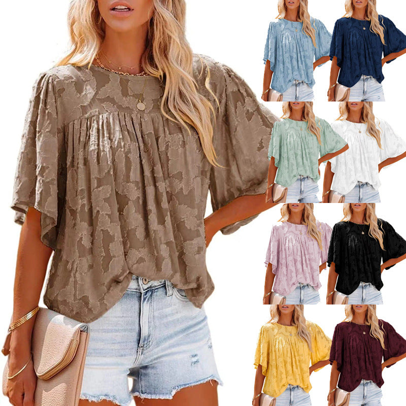 Women's Summer Bell Sleeve Little-girl Style Hollow-out Blouses