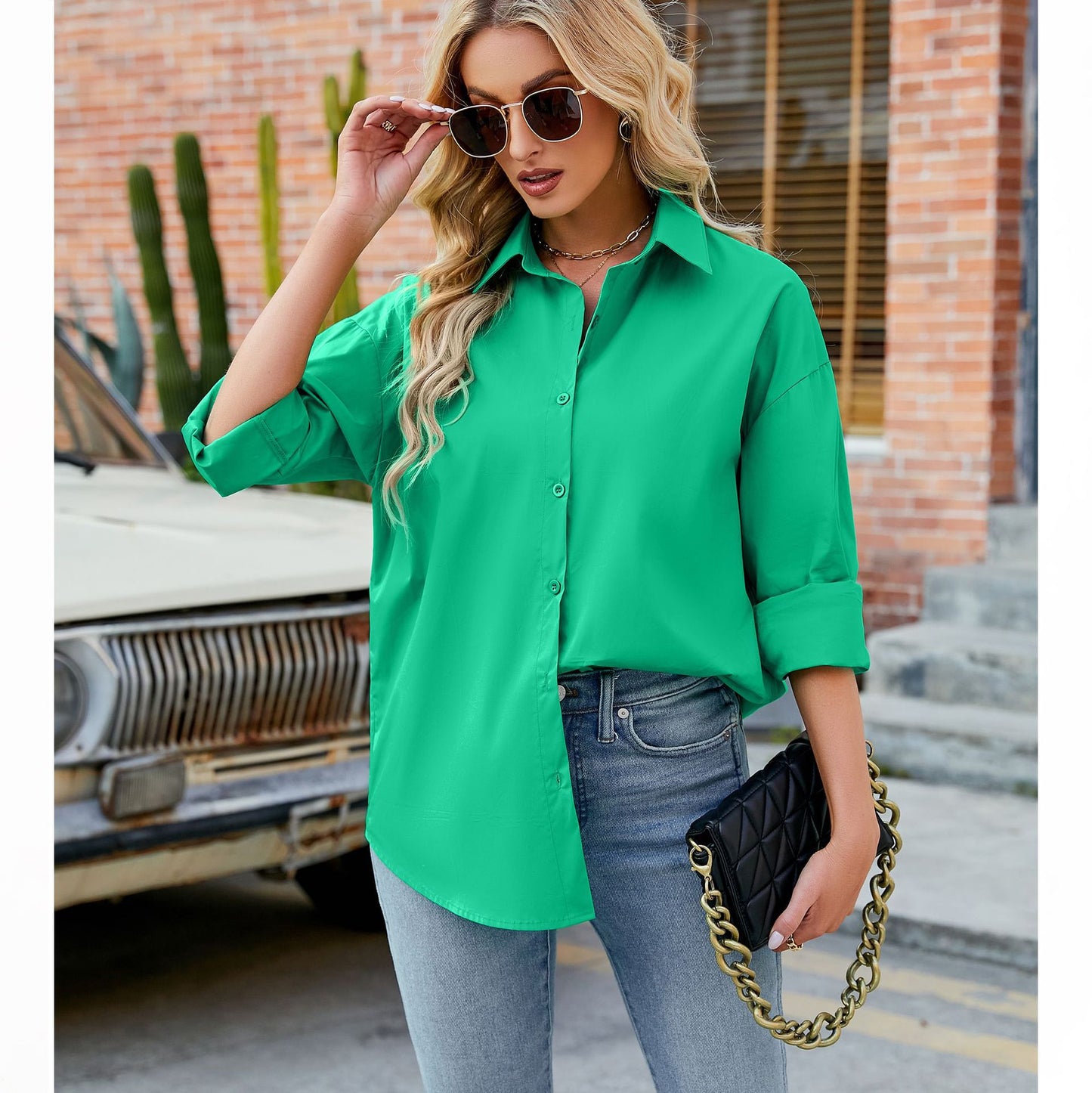 Women's Candy Color Loose Casual Long Sleeves Blouses