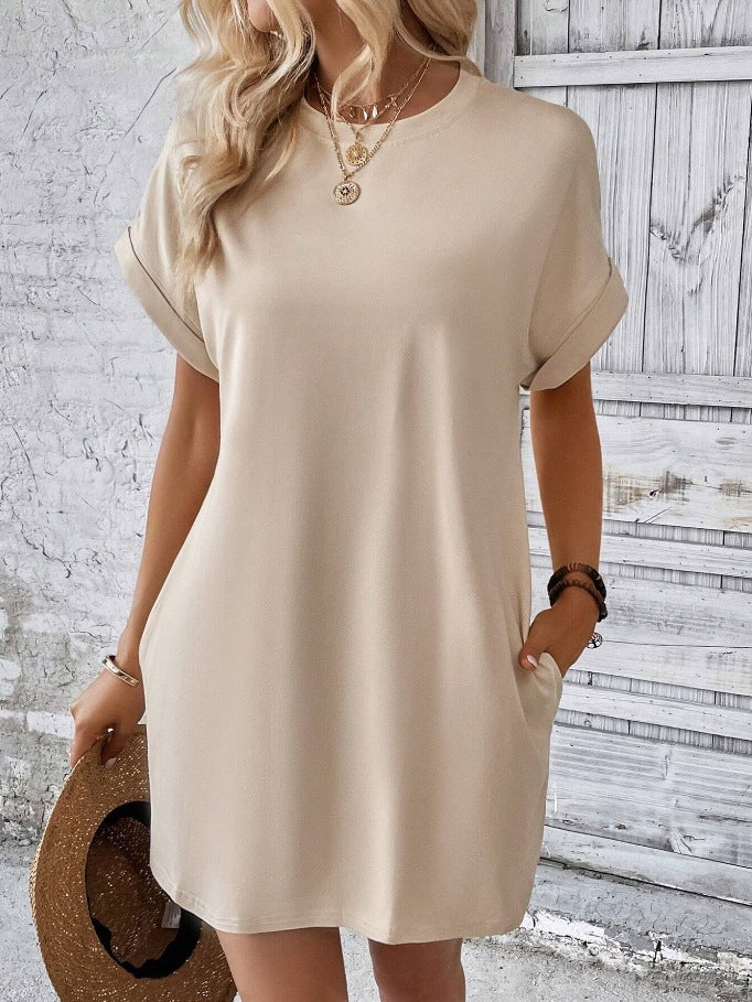 Women's Solid Color Round Neck Loose Sleeve Shorts