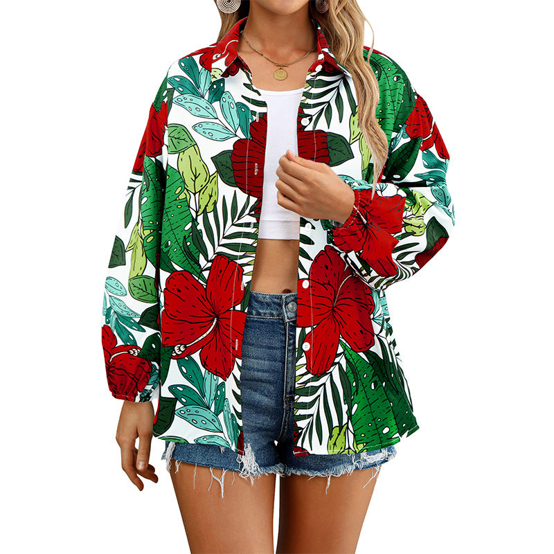 Women's Unique Long-sleeved Shirt Polyester Printed Blouses