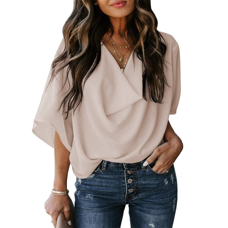 Women's Chiffon Loose V-neck Casual T-shirt Shirt Blouses