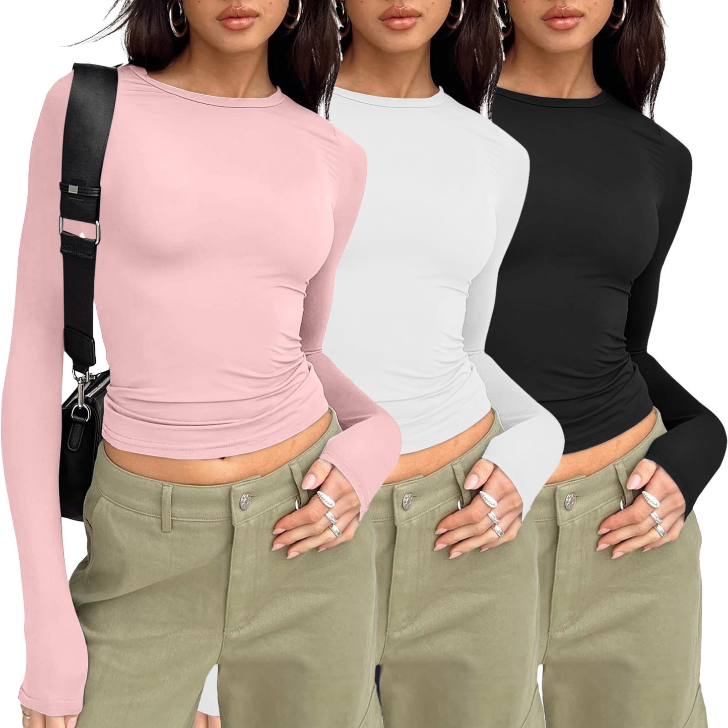 Women's Color Slim Pullover T-shirt Female Street Blouses