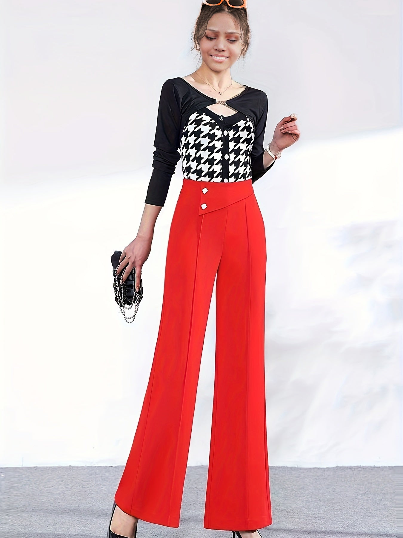 Women's Solid Color High Waist Casual Trousers Pants