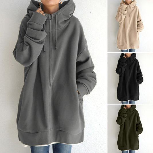 Personality Street Zipper Hooded Long Lining Sweaters