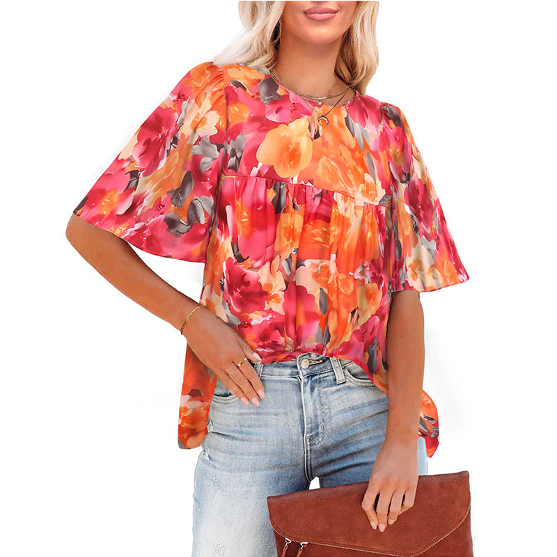 Women's Summer Floral Bohemian Little-girl Style Blouses