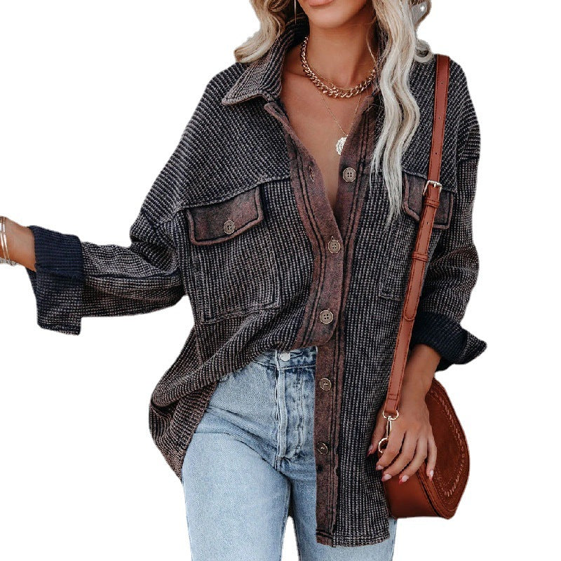 Comfortable Women's Street Hipster Lapel Long-sleeved Knitwear