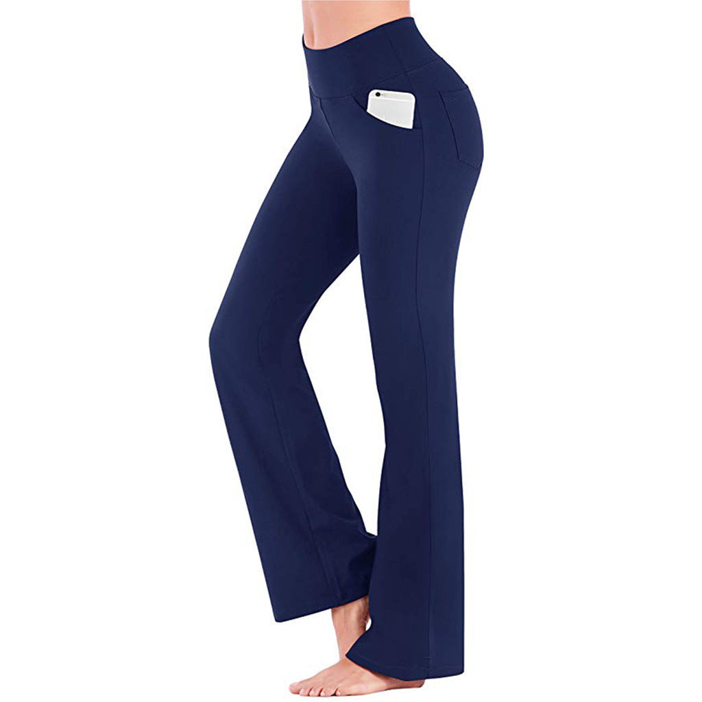 Damenhose mit weitem Bein und hoher Taille, lässig, für Yoga, Sport, einfarbig