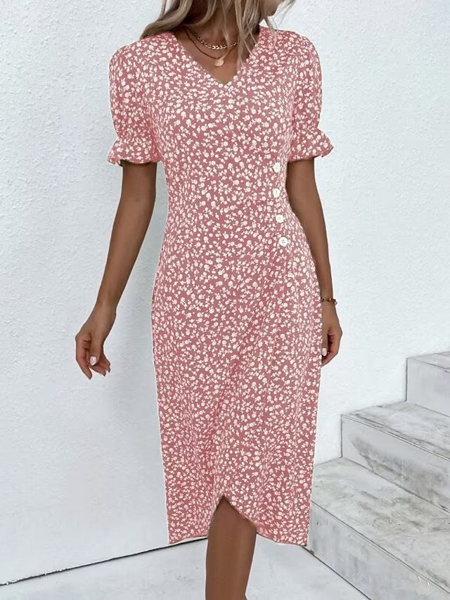 Women's Summer Printed Button Irregular Hem For Dresses