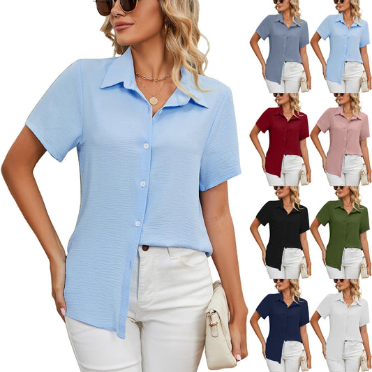 Women's Loose Sleeves Button V-neck Solid Color Blouses