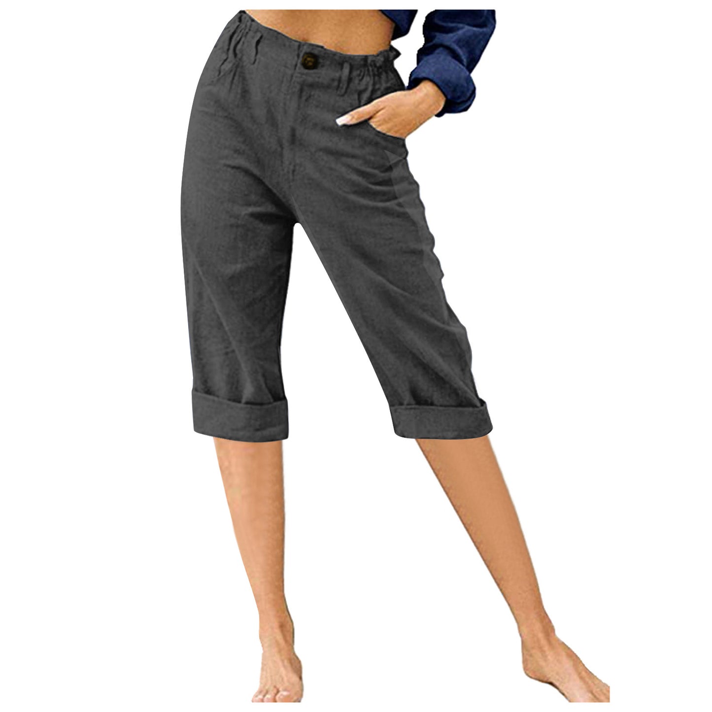 Pantalon taille haute ample en lin pour femmes