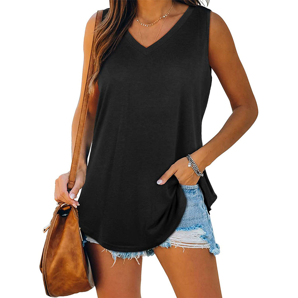 Women's V-neck Dovetail Sleeveless Solid Color Blouses