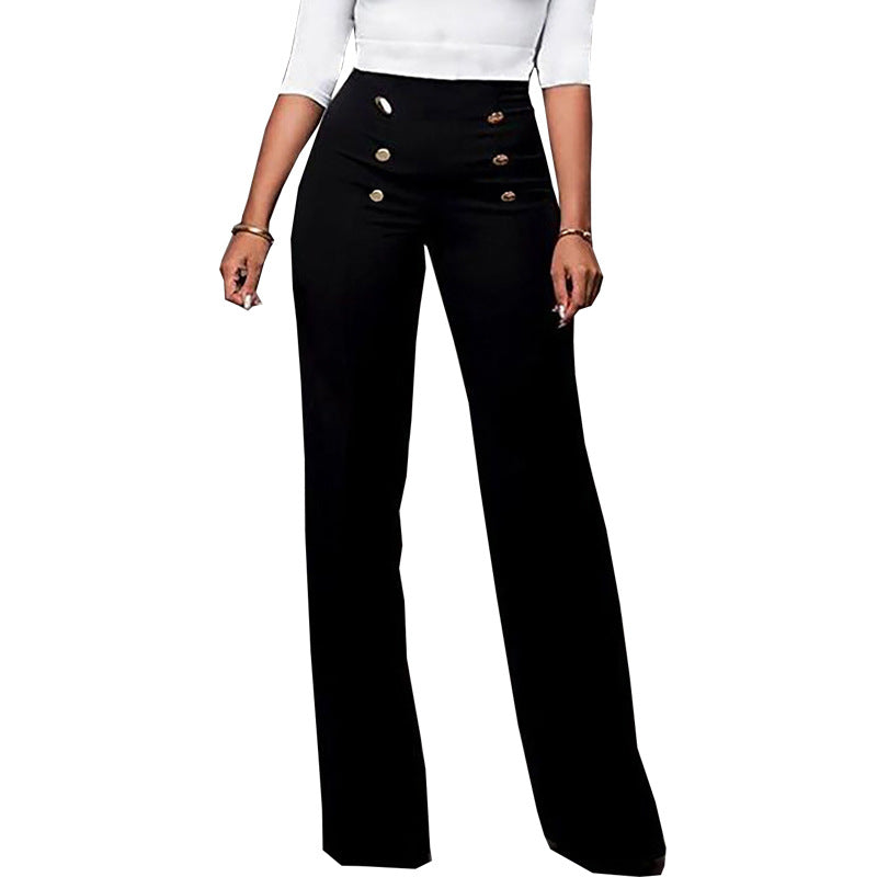 Pantalon boutonné de couleur unie pour femme, pantalon bootcut