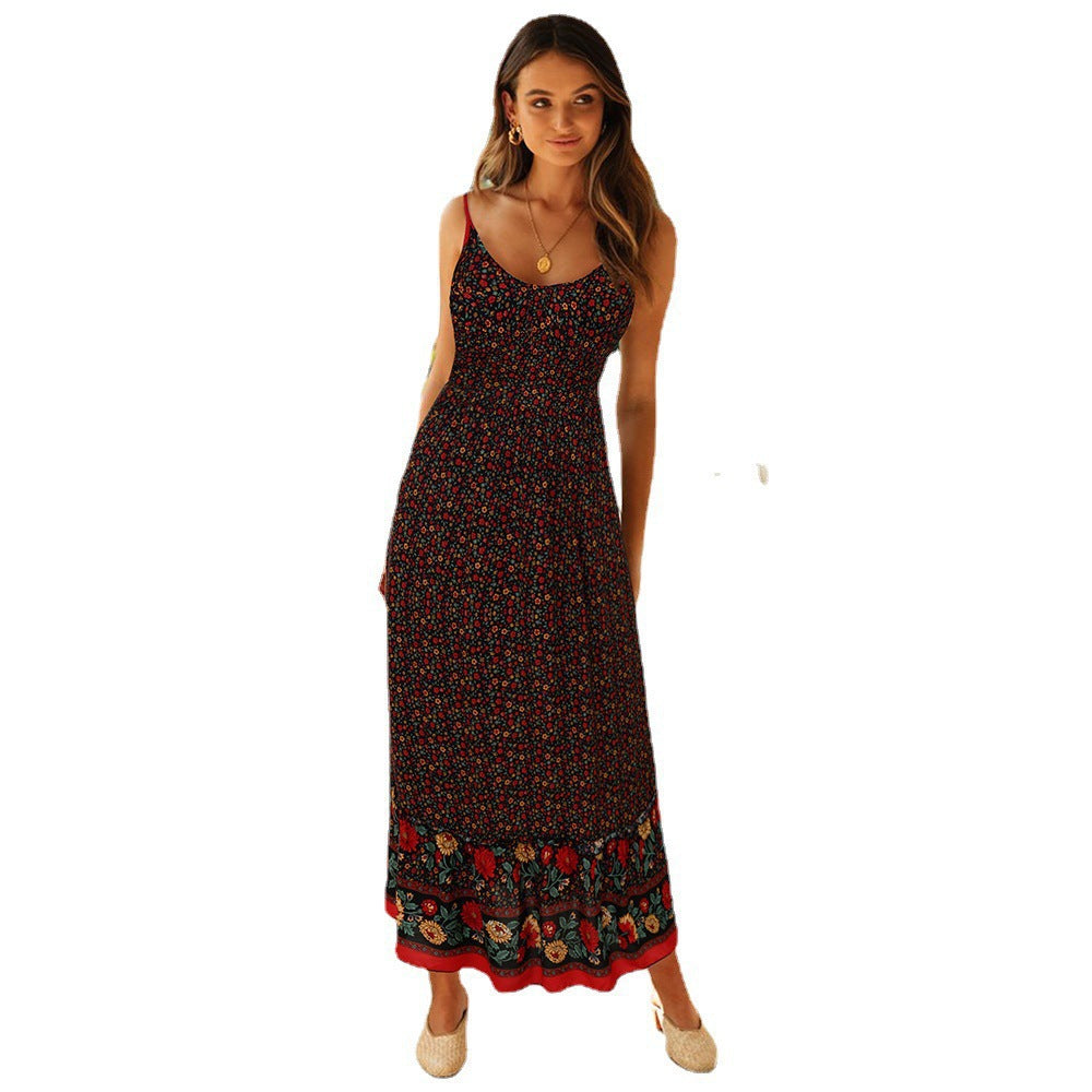 Women's Summer Large Swing Bohemian Strap Floral Dresses