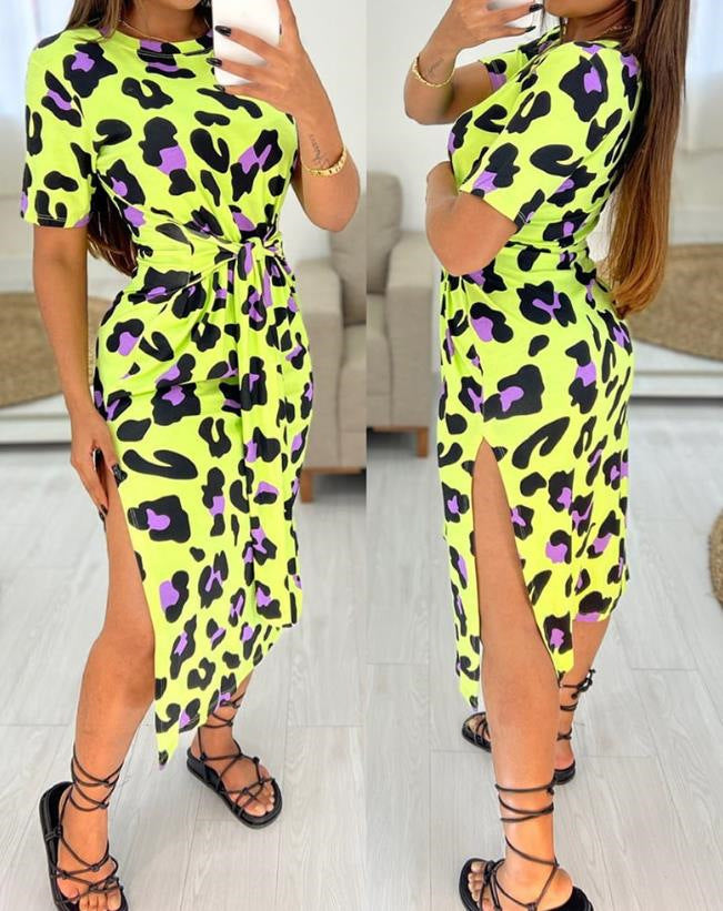 Women's Sleeve Split A- Line Strap Printing Dresses