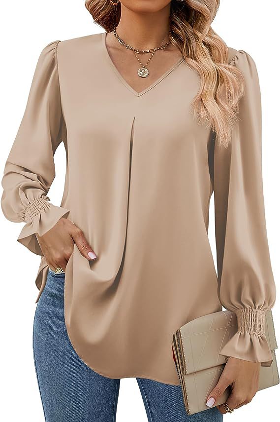 Frauen Farbe Chiffon Hemd Pullover Horn Lange Blusen