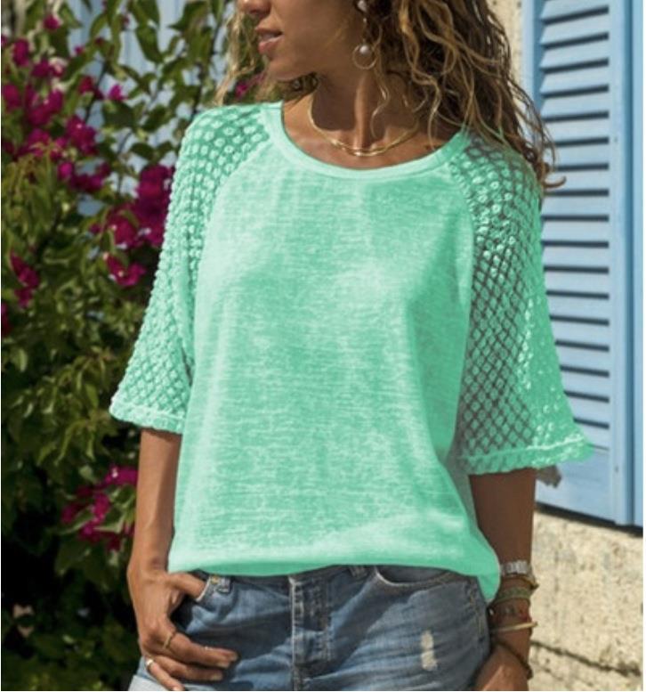 Women's Lace Patchwork Round Neck T-shirt Blouses