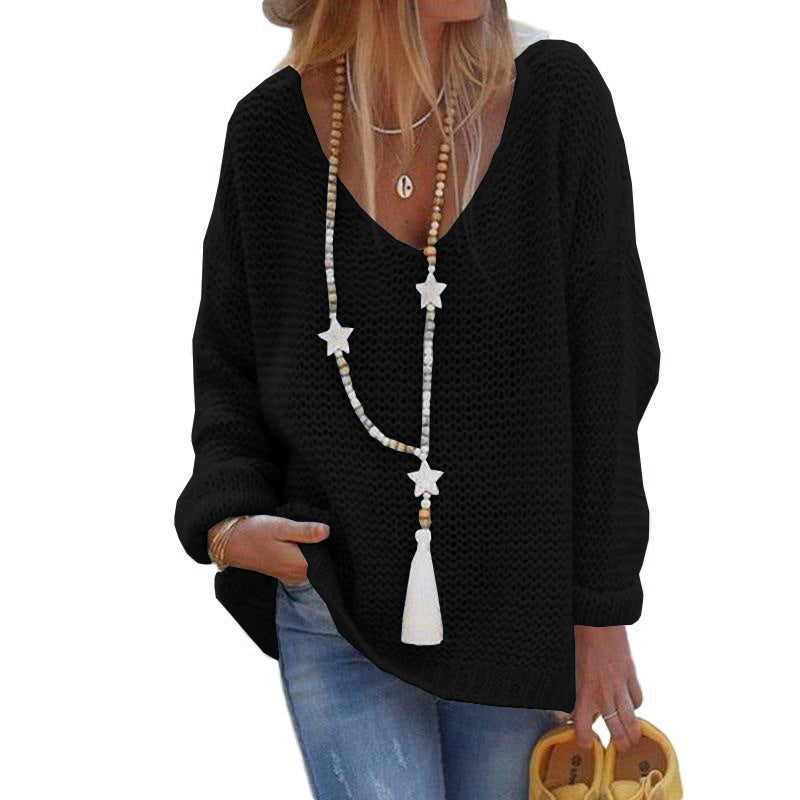 Casual Graceful Women's V-neck Long-sleeved Knitted Sweaters