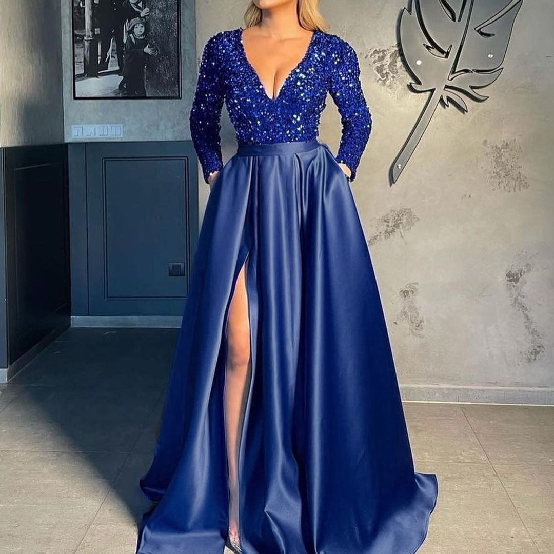 Damen Pailletten Große Swing Sexy Kleid Schleppende Brautkleider