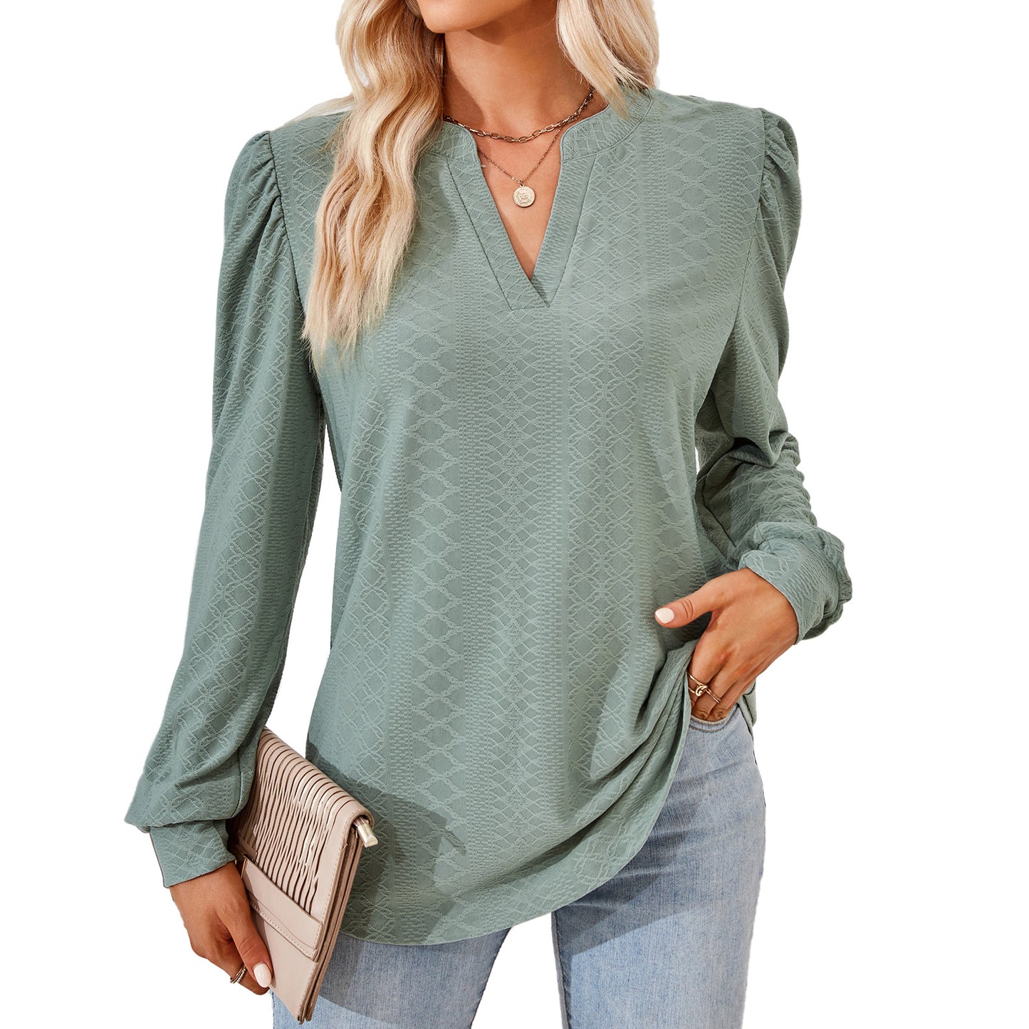 Women's Solid Color And Jacquard Long Sleeve Blouses