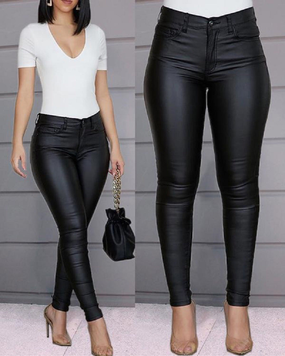 Women's Solid Color Leather Casual Sexy Skinny Pants