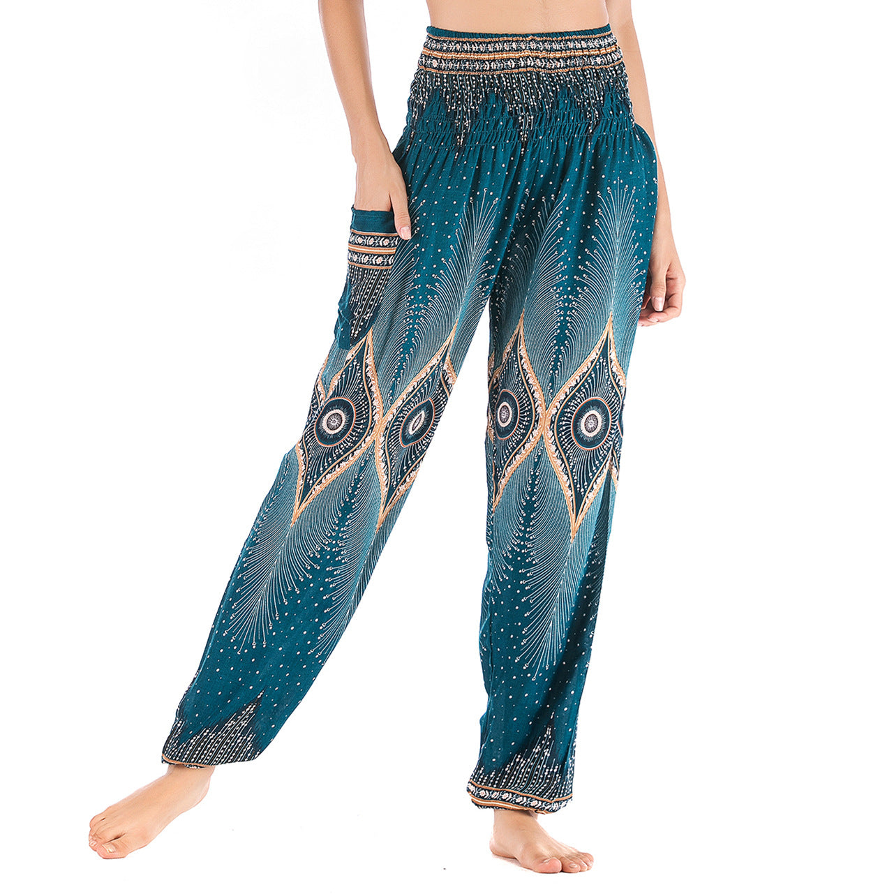 Damen Kunststoff Ethnische Pumphose Yoga Freizeithose