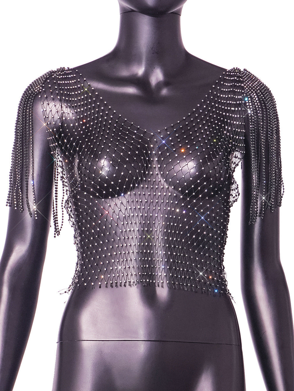 Women's Rhinestone Sexy Fishnet Summer Net Drill Blouses