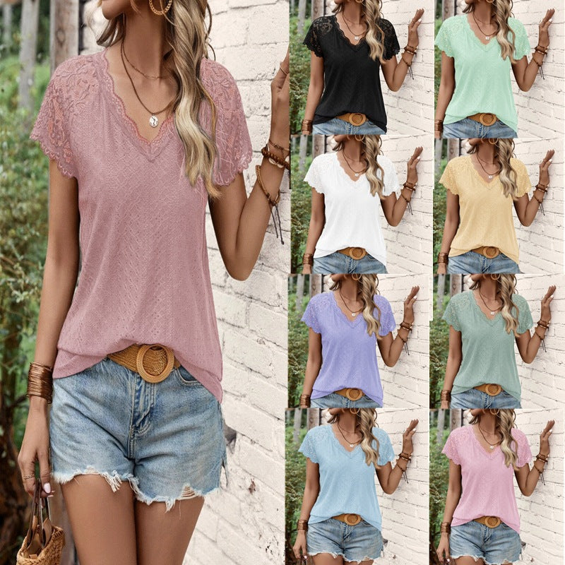 Women's Summer V-neck Sleeve Stitching Sleeves Blouses