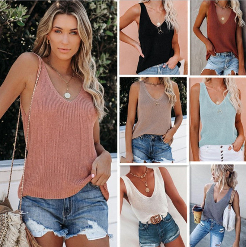 Women's Summer Solid Color Fashion Camisole Home Silk Tops