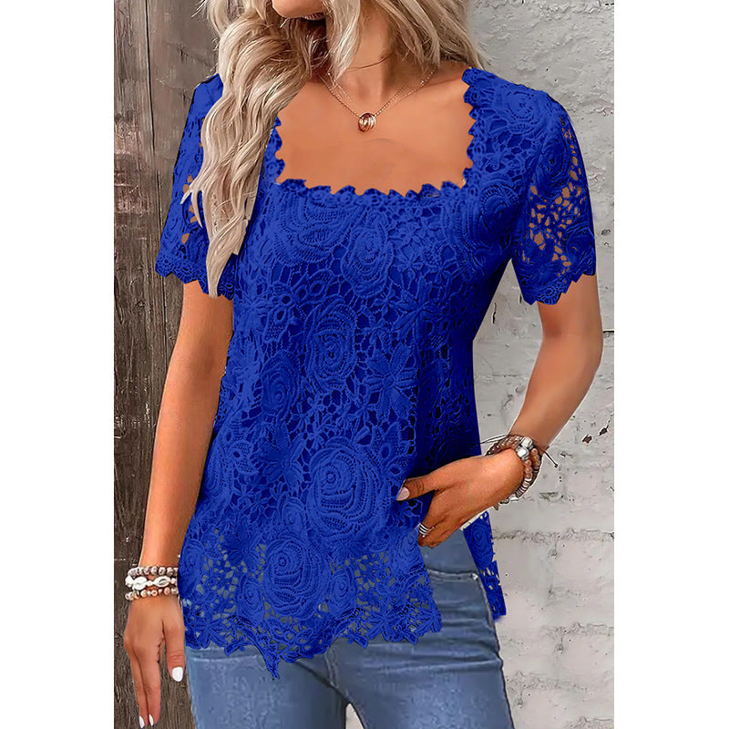 Slouchy Summer Vacation Elegant Lace T-shirt Tops