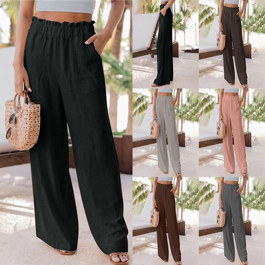 Women's Summer Casual Fashion Ruffles Patch Pocket Pants