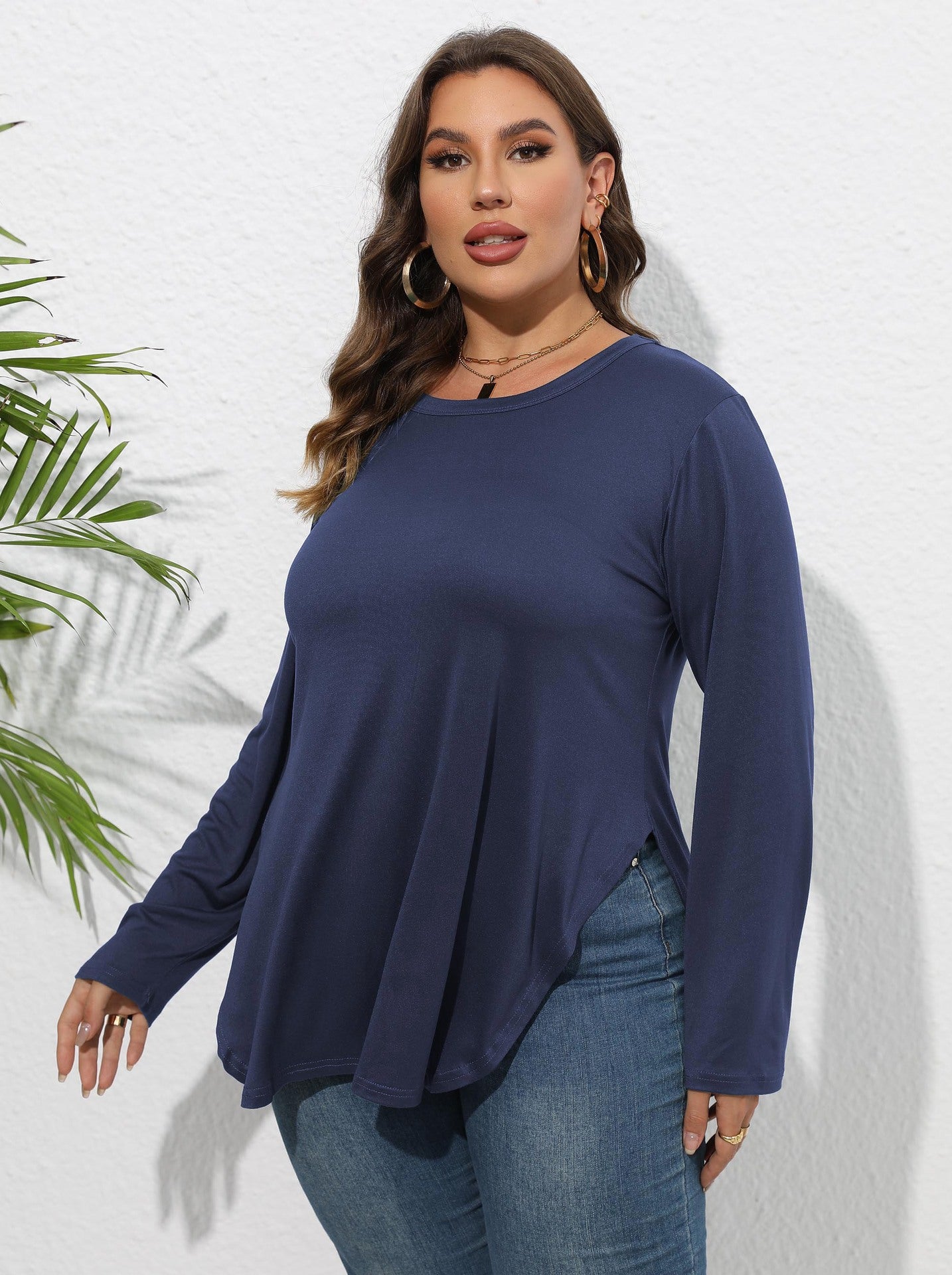 Einfarbige, lässige, unregelmäßige T-Shirt-Blusen für Damen