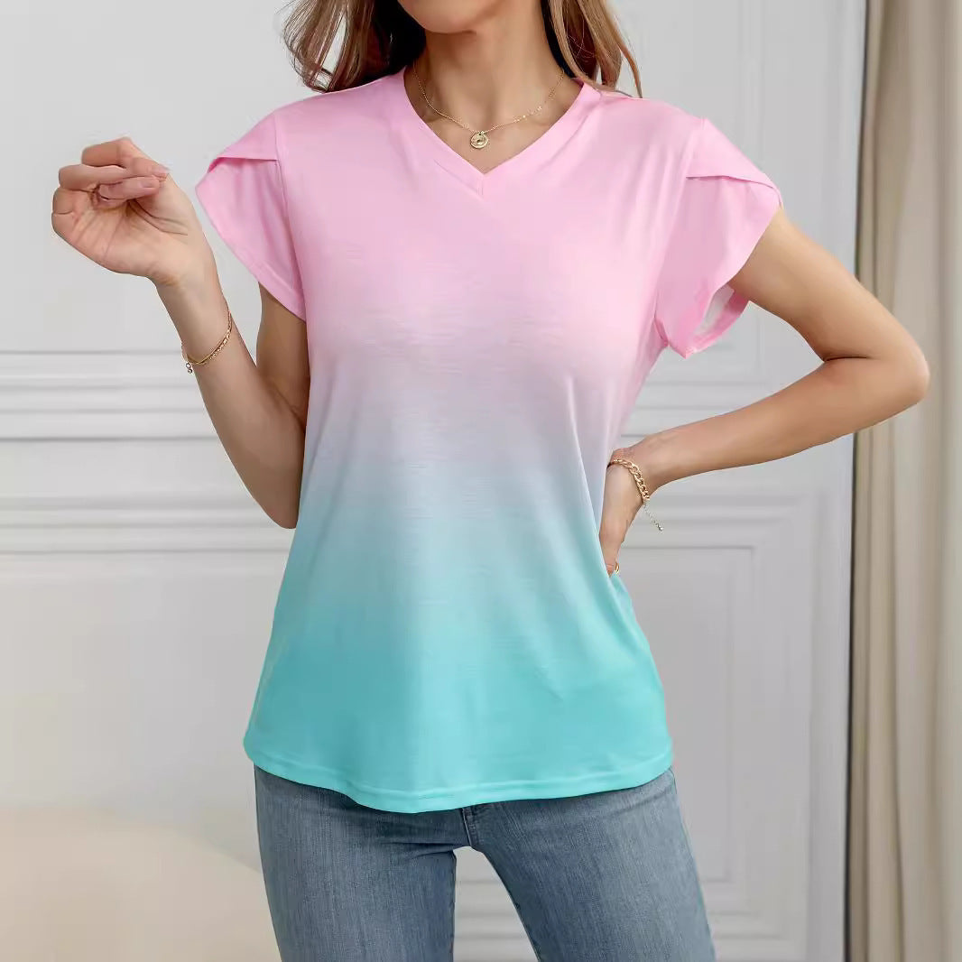 Damen Sommermode Kurzarm Trendy T-Shirt Blusen