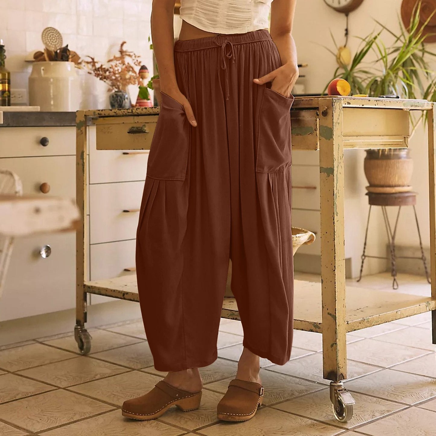 Women's High Wide Leg Loose Casual Cotton And Pants