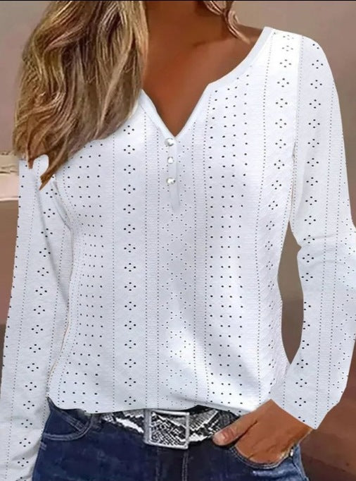 Women's Sleeve Hollow Solid Color Stitching Shirt Blouses