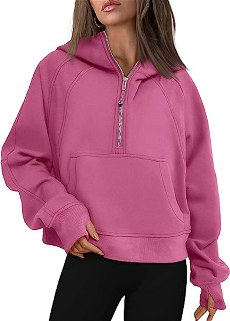 Women's Yoga Clothes Sports Half Zipper Hooded Sweatshirt Sweaters