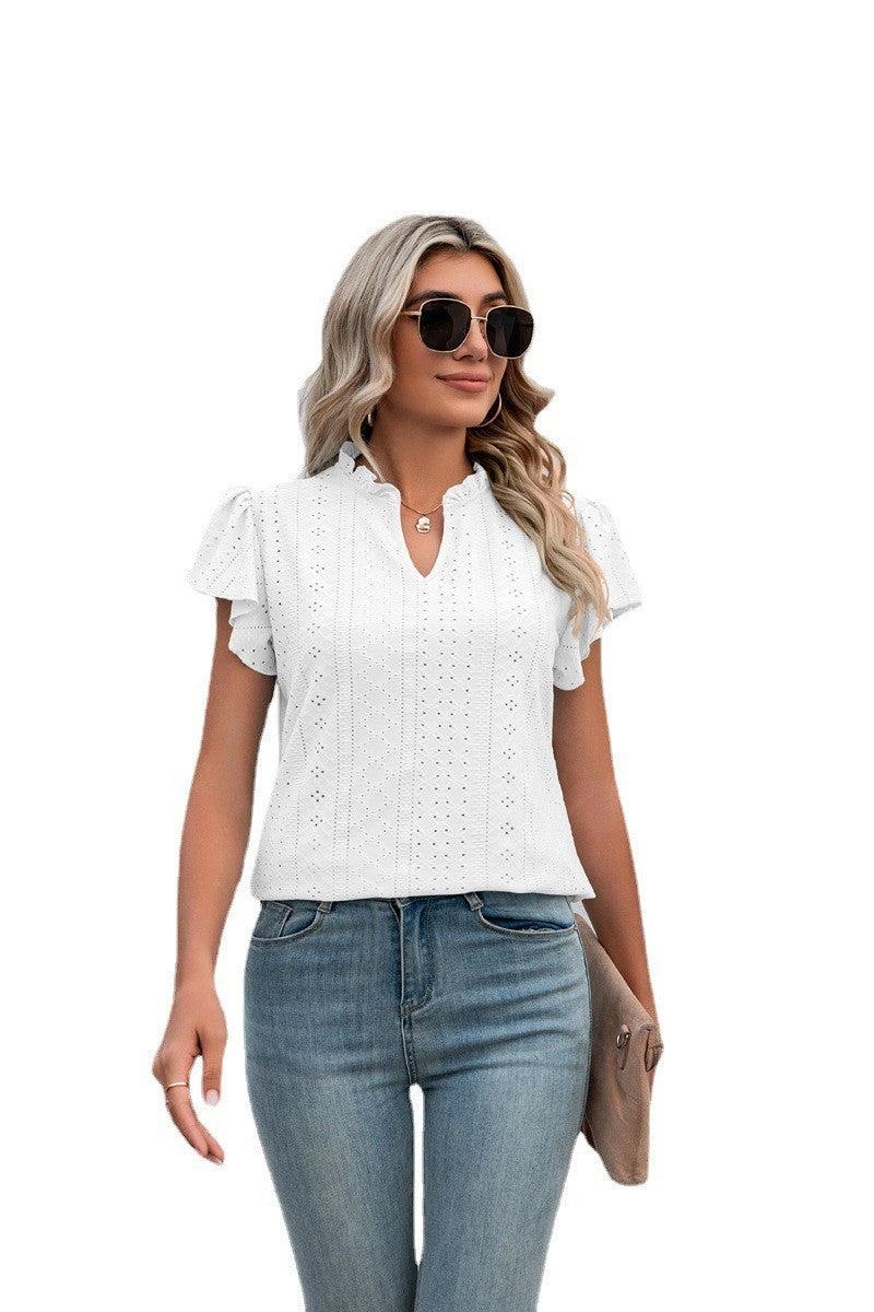 Women's Collar Ruffled Flying Sleeves Loose T-shirt Blouses