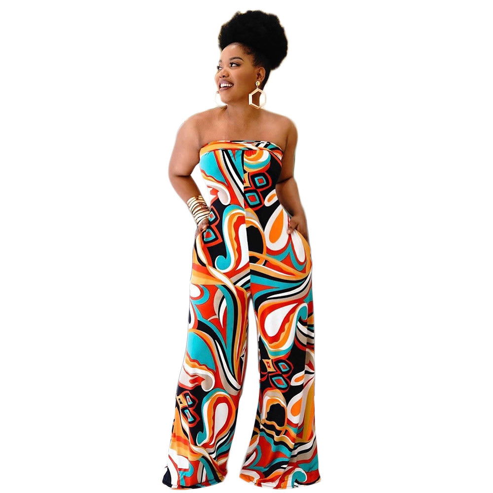 Printed Casual One-piece Trousers Summer Loose Jumpsuits