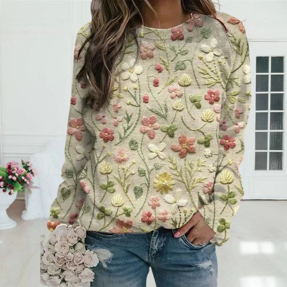 Women's Printed Pattern Pullover Casual Loose Long Knitwear