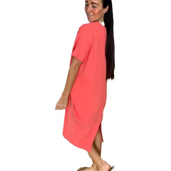 Robe en soie glacée à manches pour femmes, robes de couleur unie