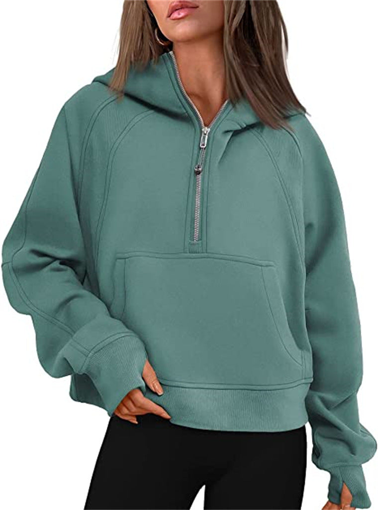 Damen Yoga Kleidung Sport Halbreißverschluss Kapuzenpullover Pullover